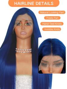 Tóc giả ren phía trước màu xanh hoàng gia 13*4, tóc giả thẳng tổng hợp, tóc giả ren phía trước trong suốt HD, đã tỉa sẵn, có thể rẽ ngôi tự do, sợi chịu nhiệt, thích hợp cho các buổi hòa nhạc và tiệc tùng. - Xanh đậm - Xem 6