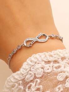 Minimalist Infinity Symbol Letter Adjustable Pull Bracelet, Copper Inlaid Diamond, Women's Chain Bracelet, Suitable For Daily, Festival And Casual Wear, Commemorative Gift For Friends, Sisters, Family, Jewelry Accessory - Silver - View 11