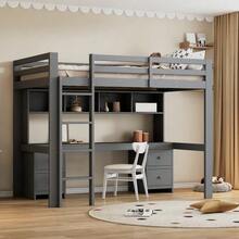 Loft Bed 90 X 200 Cm, Children's Bed, Bunk Bed, Table Underneath, Large Storage Space, High Guardrail, Sturdy Staircase, Grey - Dark Grey - View 9