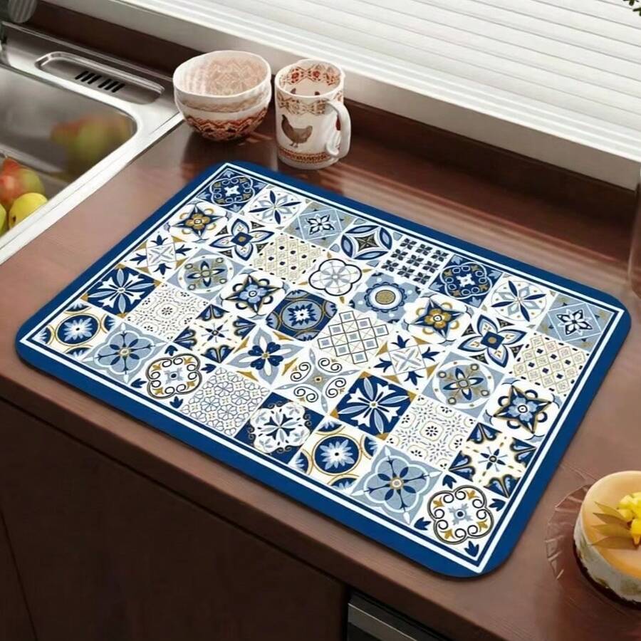 1 tấm lót máy pha cà phê, tấm lót bàn, khăn trải bàn, tấm lót thấm nước phong cách nghệ thuật trừu tượng Bohemian cổ điển màu xanh dương - Đặc biệt thích hợp cho máy pha cà phê và ấm pha cà phê, họa tiết nghệ thuật trừu tượng, rất phù hợp cho nhà bếp | Tấm lót bàn sống động | Tấm lót mặt bàn, phụ kiện quầy cà phê, tấm lót bát đĩa, tấm lót thoát nước, trang trí mặt bàn bếp, tấm lót bát đĩa, tấm lót giá đựng chén đĩa, bàn làm việc văn phòng, đồ dùng văn phòng, trang trí văn phòng - A - Xem 1