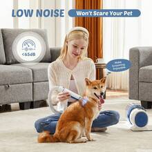OLIXIS 5 Professional Tools Pet Grooming Vacuum Kit, Low Noise Pet Hair Remover, 5 Professional Tools With Cordless Clippers For Dogs Cats All Hair Types, Easy For Home Use Grooming Brush - Blue and White - View 3