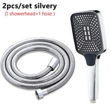 Đầu vòi sen 3 chế độ phun áp lực với dây dẫn dài 1,5m. Vòi phun silicon chống tắc nghẽn. Phun tia hỗn hợp nhẹ nhàng, phụ kiện vòi sen phòng tắm đa năng. - 1 vòi sen màu bạc + 1 ống dẫn nước dài 1,5m - Xem 12