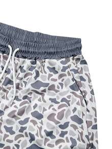 Men's Camo Print Thin Unlined Beach Trunks Adjustable Drawstring Waist Loose-Fit Durable Swim Shorts With Pockets - White - View 5