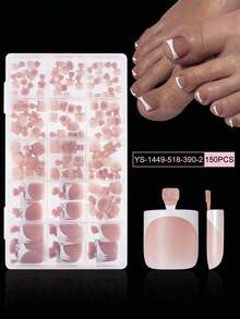 150Pcs/Box Pink Toe Nail Press On Square French Tips Toe Press On Nails Pre-Designed Soft Gel Thick False Toenail Extension Acrylic Full Cover Fake Toenails Nail Supplies Nails SDRD - Hình bầu dục - Xem 11