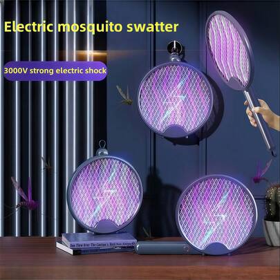 1 pieza Matamoscas eléctrico clásico portátil y plegable, con función colgante y de pie, recargable, de alta potencia y de doble uso para mosquitos y moscas
