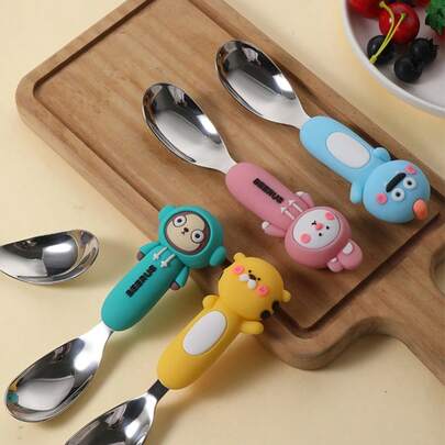 1个316L不锈钢婴儿勺，卡通儿童餐具，婴儿喂食汤勺