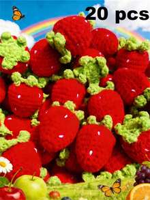 3/5/10/20/30 件手工钩针红色草莓饰品 | 红色和绿色针织羊毛吊坠，适用于钥匙扣、手机配件和 DIY 工艺品 - 完美的生日礼物装饰、包袋饰物、俏皮设计、织物纹理、钩针配饰，非常适合感恩节 - 紅色 - 查看 16