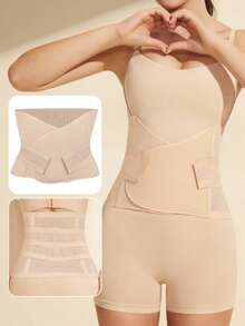 Faja reductora para mujer, cinturilla de control corporal, corsé de sujeción bajo el busto, moldeador corporal para control del abdomen, faja de recuperación postparto - Beis - Ver 4