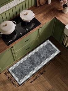 1pc Silica Gel Kitchen Mat, Deep Gray Marble Texture Center Base With Natural White Cracks, Double White Borders With Classic Greek Key Geometric Pattern, Luxurious Modern Style, Cushioned Anti-Fatigue Kitchen Carpet With Fabric Surface, Sponge Absorbent Middle Layer, And Non-Slip Rubber Bottom - Multicolor - View 9