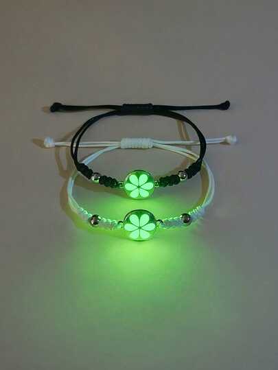 ATLVXJL 2件套夜光柠檬片友谊/情侣手链套装，可调节打结串珠绳手链，休闲饰品，适合日常佩戴和节日礼物