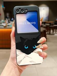 1个时尚简约亲肤PC材质可爱简约猫咪元素折叠手机壳，可保护手机并防止跌落，适用于：三星Galaxy Zflip 3/Zflip 4/Zflip 5/Zflip 6/Zflip 7/ Find N3 Flip/ Razr 50 Ultra/ Razr 60 Ultra/ Razr 60/ Rolla Razr 50/小米MIX Flip/Galaxy Z Flip7 FE - 黑色 - 查看 2