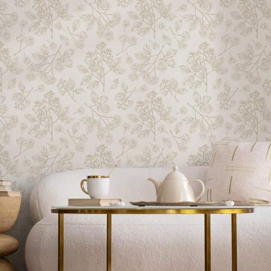 Giấy dán tường có thể tháo rời, họa tiết thực vật phong cách đồng quê Pháp, màu be. - 1PC - Xem 1