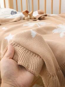 1pc Baby Cotton Knitted Blanket, Stroller Blanket With Cartoon Palm Tree & Ruffle Edge, Suitable For All Seasons - Camel - View 5