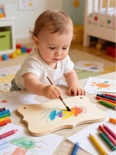 Children's Wooden Drawing Board DIY Gift Box, 6 Shapes + 12 Color Pens + Hanging Rope, Graffiti Set, Creative Birthday Gift, DIY Handmade Gift Box, Parent-Child Interactive Gift, Early Childhood Art Enlightenment