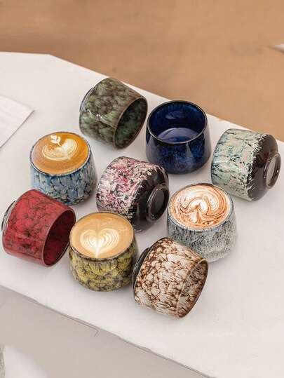 1pc 180ml Retro Crackle Glaze Ceramic Espresso Cup, Mini Small Capacity Wine Glass, Creative Latte Art Cup, Ceramic Coffee Mug, Breakfast Milk Cup