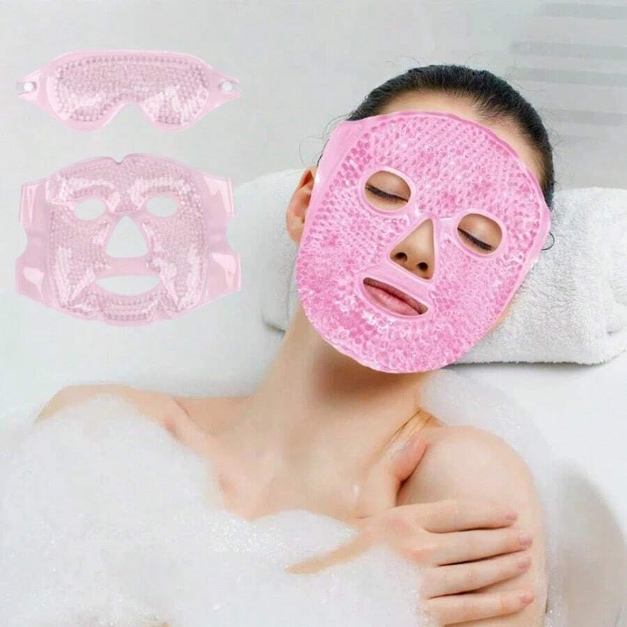 2 piezas Máscara de ojos de tela de peluche con gel, paquete de frío y calor reutilizable, bolsa de hielo con correa ajustable que se adapta a la cara - multicolor - Ver 1