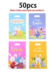 50/30/10pcs Easter Gift Packaging Bags, Cute Rabbit Print Pattern Handled Bags, Party Favor Bags, Gift Wrapping Supplies, Candy Cookies Packaging Bags, Party Giveaway Bags, Suitable For Holiday Parties, Spring Themed Events, Birthday Parties, Easter Egg Hunt - Multicolor - View 14