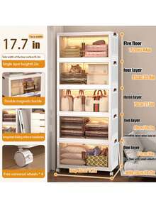 60cm/4layers Foldable Storage Box With Wheels And Magnetic Doors - Plastic Covered Storage Box, Space-Saving Design, Suitable For Clothes, Snacks, Camping Supplies - Modern Home And Outdoor Storage And Organization, Modern Aesthetics. - White - View 17