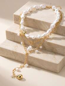 3pcs Exaggerated Irregular Pearl Tassel Layered Necklace, Suitable For Women's Daily, Travel, Party Wear - Multicolor - View 4