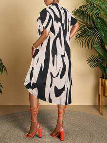 AIJ Đầm in hoa thanh lịch dành cho nữ, họa tiết hoa ngẫu nhiên, màu đen, thích hợp cho kỳ nghỉ. - màu đen - Xem 2