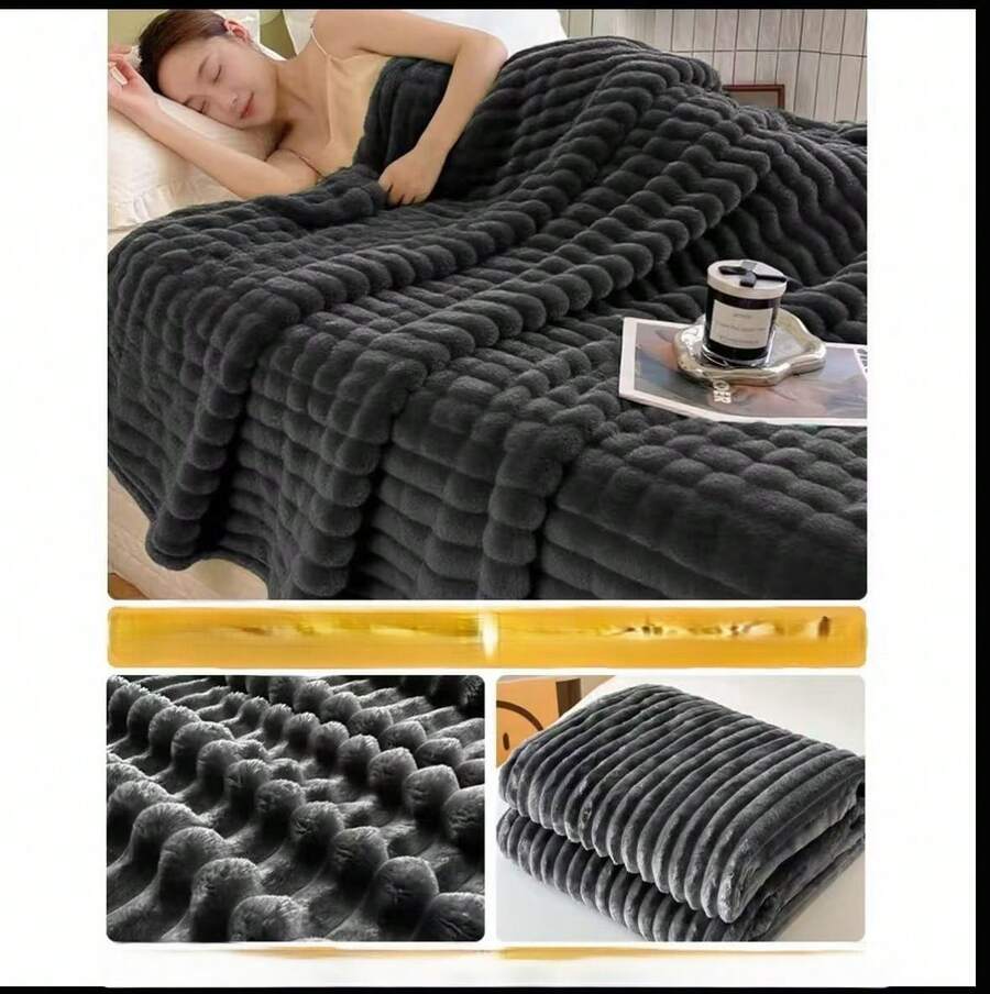 180CM*200CM Manta de Felpa de Alta Calidad – Extra Suave y Acolchada para Cama y Sofá - Negro - Ver 1