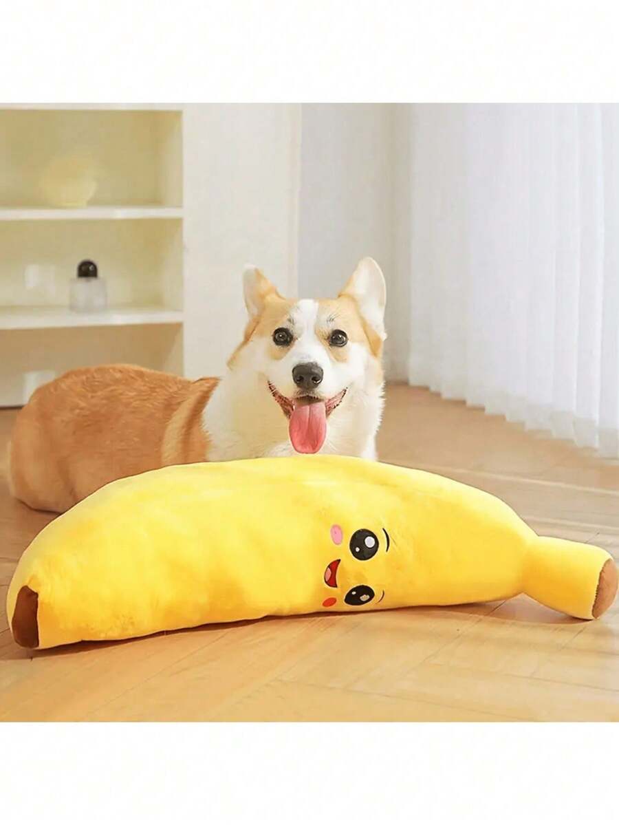 1个耐用毛绒香蕉造型狗狗磨牙玩具 - 适合小型、中型和大型犬，互动式磨牙玩具 - 缓解宠物焦虑，采用柔软的聚酯纤维材质，无需电池 - 黃色 - 查看 1