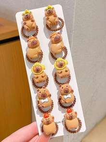 10pcs Capybara & Groundhog Shaped Hair Ties, Elastic Hair Bands For Braiding, Gentle On Hair - Multicolor - View 10