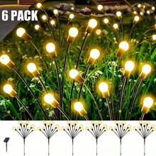 6盏LED太阳能路径灯，防水烟花太阳能花园灯，太阳能萤火虫灯，太阳能LED地灯 - 黃色 - 查看 7