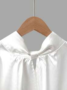 女士春夏休闲简约日常通勤百搭商务优雅街头风小立领插肩袖镂空褶裥后拉链白色缎面梭织衬衫 - 白色 - 查看 5