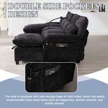 106" U-Shaped Sectional Sofa Cloud Couch For Living Room, Upholstery Comfy Modular Sofas, 4 Seat Chenille U-Shaped Sleeper Sofa, High-Density Sponge Filling, With Chaise Lounge, Ottoman & Pillows(Navy) - 黑色 - 查看 9