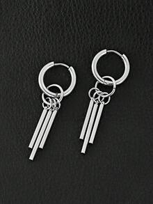1 par de pendientes de acero inoxidable con múltiples barras, diseño de moda y único para hombres - Plateado - Ver 1