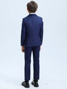 Bộ vest 3 món cho bé trai, vest tuxedo cho trẻ nhỏ, trang phục phù rể, áo khoác vest cưới, quần, dây đeo quần, thích hợp mặc hàng ngày, dự lễ trao giải, tiệc sinh nhật, màu xanh hải quân, cỡ 4-16 tuổi. - Màu xanh hải quân - Xem 2
