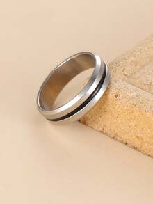 1pc 6MM Stainless Steel Striped Men's Ring - Simple - View 2