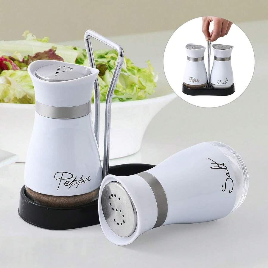 Lonffery Salt And Pepper Shakers Set, Stainless Steel With Glass Bottle For Table, RV, Camp, BBQ, Set Of 2, Black - 白色 - 查看 1