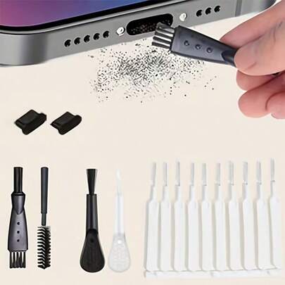 Bộ 16 món nút bịt và dụng cụ vệ sinh cổng USB-C, phù hợp cho các thiết bị công nghệ - Bao gồm nắp đậy cổng, bàn chải bàn phím và dụng cụ bằng nylon để làm sạch bụi.