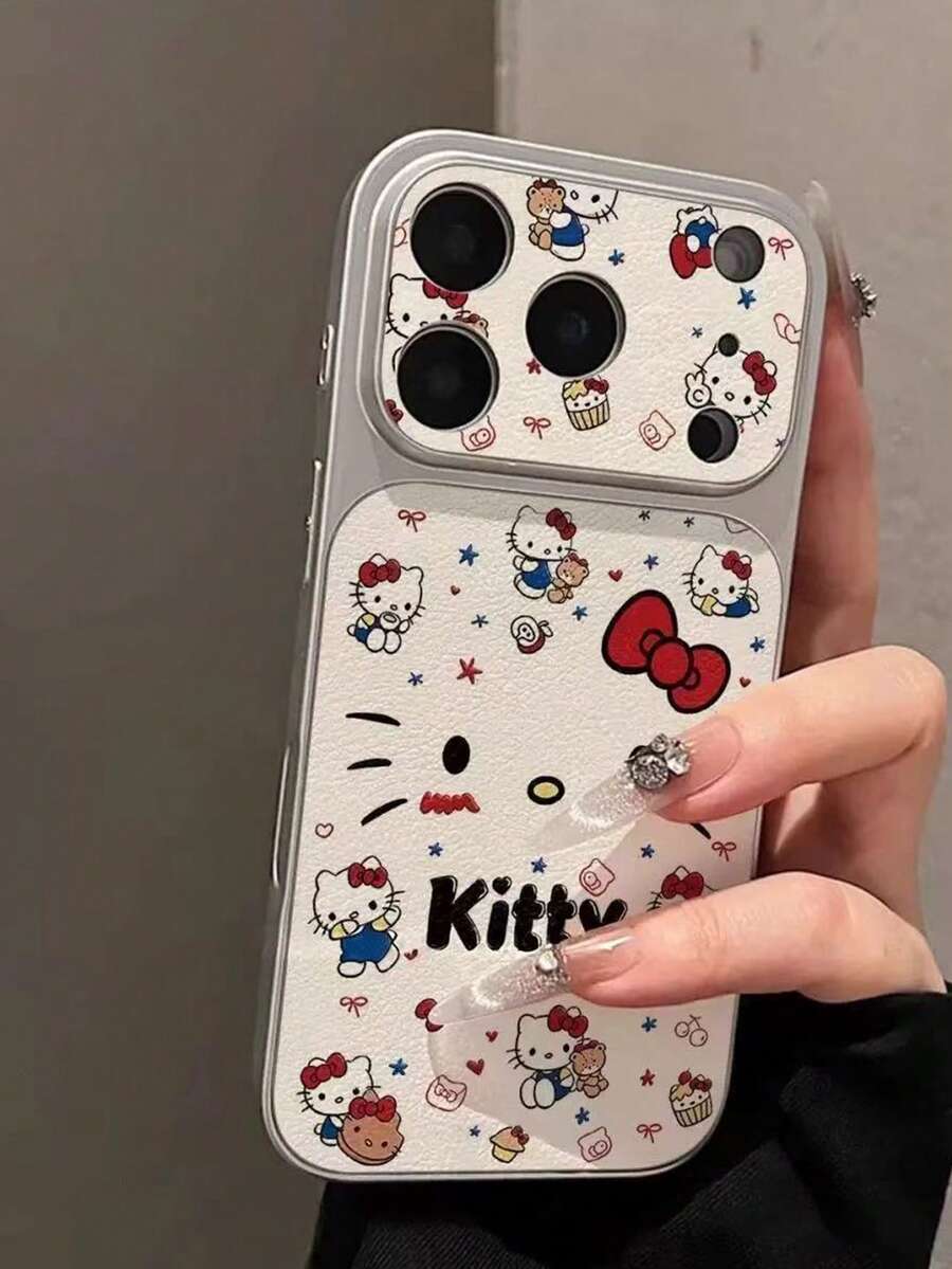 SANRIO Cute Blushing KT Cat Expression Full Screen Phone Case, Suitable For IPhone 17 Pro Max, Metal Matte Leather Texture, Fashionable And Protective For IPhone 16/15 Plus, 14 Pro, 13 - Multicolor - View 1