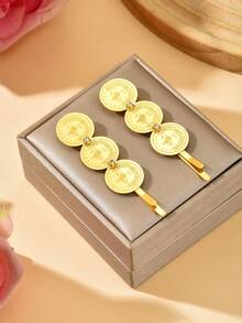 Unique Gold Coin Shaped Hair Clip, Middle Eastern Style Hair Accessory, Suitable For All Seasons - Gold - View 3