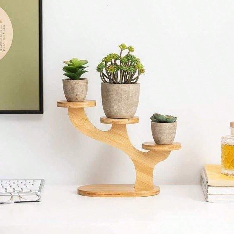 1 Pack, Desktop Multi-Layer Small Flower Stand, Green Radish And Succulent Bay Window Sill, Mini Flower Pot Shelf On The Living Room Balcony Desk, Bamboo Wood - Support - View 1