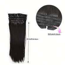 8pcs Seamless Clip In Hair Extensions, 18 Clips, 24inch Straight Hair Synthesis Hair Clip In Extensions For Women PU Clip In Synthesis Hair Hairpiece, Easy To Wear And Disassemble - Multicolor - View 3