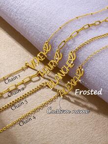 定制亮面哑光女士个性化项链，经典字母颈链，不锈钢镀金手写名字吊坠，送给女友的定制项链礼物，情人节，圣诞节 - 磨砂金色-多款鏈條 - 查看 9