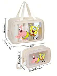 SpongeBob SquarePants Túi đựng mỹ phẩm PVC trong suốt, túi đựng dây cáp đa năng có tay cầm, túi đựng mỹ phẩm in hình hoạt hình chống thấm nước, túi đựng đồ dùng vệ sinh cá nhân di động phù hợp để đựng dây cáp, bút, văn phòng phẩm và đồ dùng hàng ngày, thích hợp cho văn phòng, trường học và du lịch, phụ kiện bàn làm việc và túi xách dễ thương. - Bọt biển Bob - Xem 4