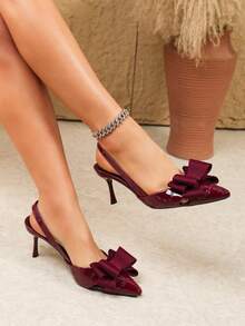 时尚百搭尖头低帮高跟鞋，时尚职业女鞋，优雅女士时尚低帮女鞋 - 酒紅色 - 查看 9
