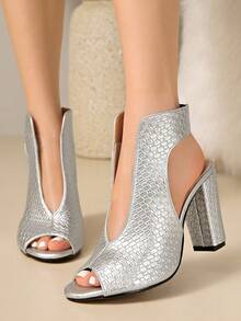 European And American Lace-Up Peep Toe Stiletto Heel Hollow Out Ankle Boots, Jazz Dance Shoes For Women, Summer - Silver - View 4