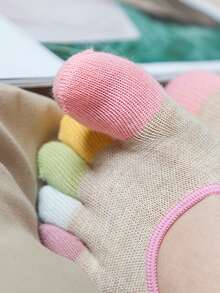 1 Pair/5 Pairs Women's Comfortable Casual Colorful Toe Pattern Anti-Slip Invisible Boat Socks, Suitable For Outdoor - Multicolor - View 5