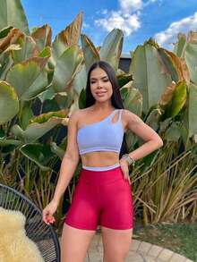 CONJUNTO FITNESS FEMININO - BICOLOR SUPLEX PREMIUM 350G | TOP + SHORTS - NÃO FICA TRANSPARENTE - Vermelho e Branco - Visão 5