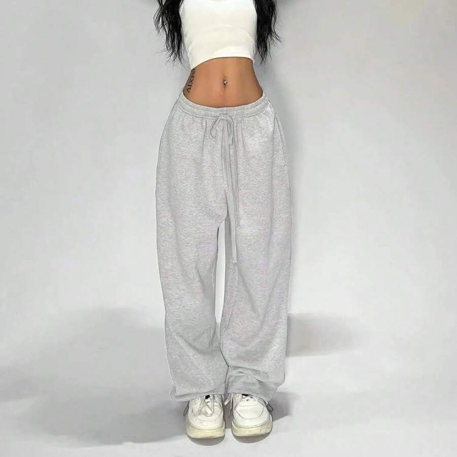 1PC Y2k American Hip-Hop Retro Casual Pants Jazz Street Dance Sports Sweatpants Loose  Street Wide-Leg Long Pants - 白灰 - 查看 1