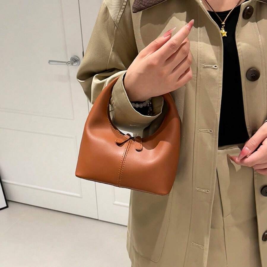 女士可爱手提包，复古高品质多功能托特包，独特饺子造型钱包 - 彩色 - 查看 1