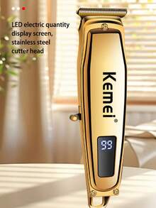 Kemei 1个KM-1313男士无线电动理发器，可修剪胡须/头发，精准可调，可充电 - 金色 - 查看 5