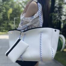 Borsa da viaggio, borsa a secchiello, borsa da spiaggia in tessuto da immersione con stampa mimetica, borsa casual di moda, borsa per madre e figlia - Bianco - Visualizzare 6