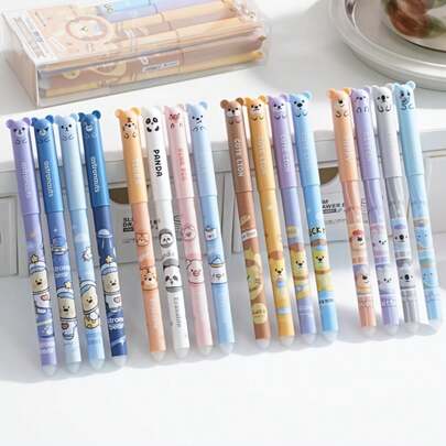 Set de 4 bolígrafos de gel borrables con forma de animales, punta fina de 0,5 mm, tinta azul, con borrador incorporado, ideal para tomar notas y escribir, perfecto para oficina, escuela, cumpleaños, Navidad, San Valentín, Año Nuevo, regalos de Pascua
